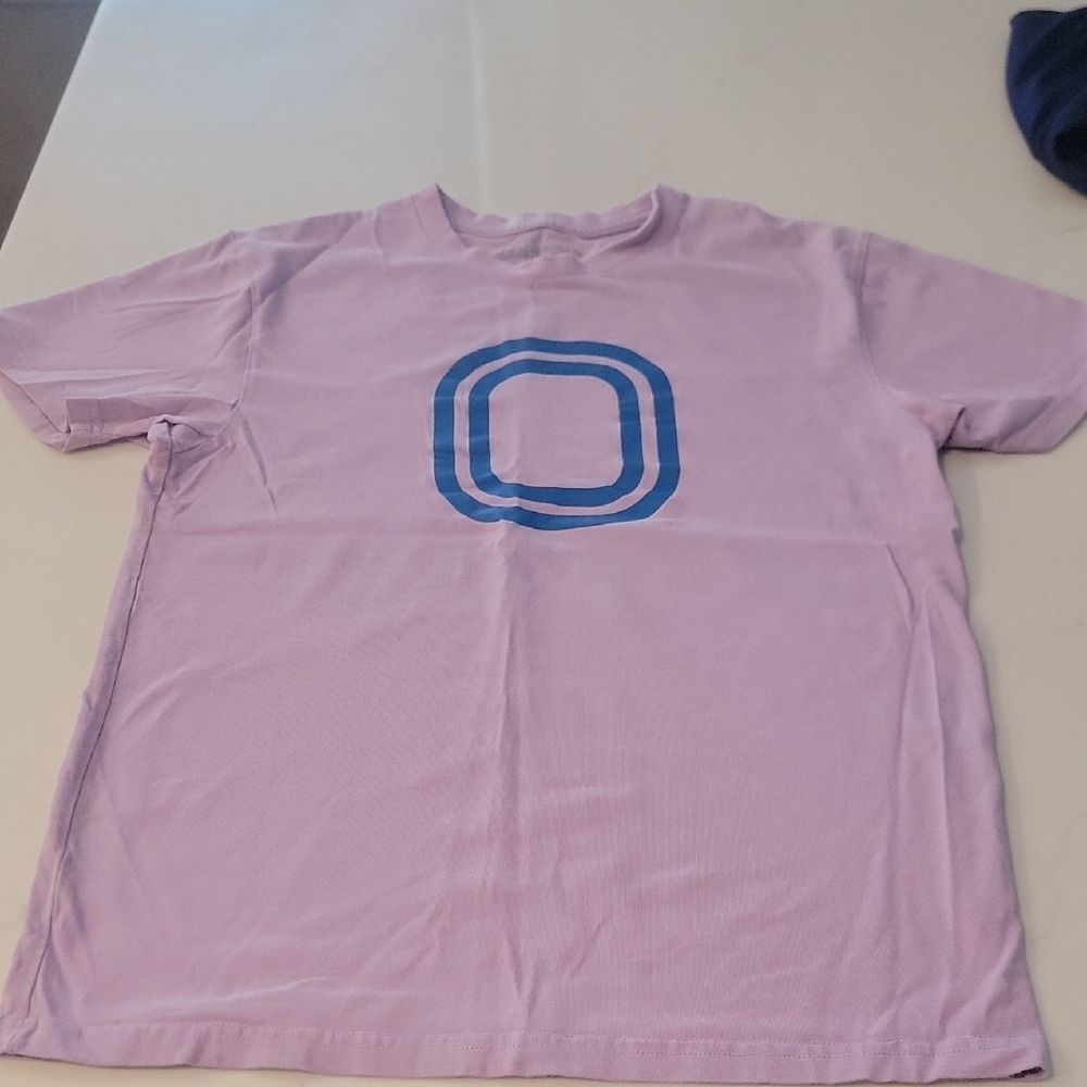 Purple T-Shirt with Blue Geometric Design